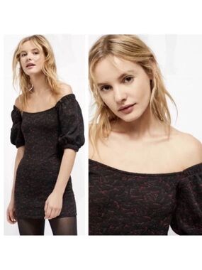 Free People Sunset Puff Sleeve Mini Dress Size S